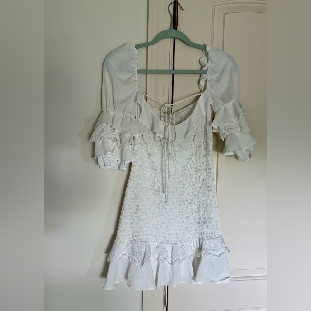 For Love And Lemons White Ruffle Bora Bora Mini Dress size S - Picture 3 of 7